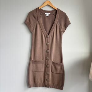 Vintage Y2K Charlotte Russe Brown Button Front Knit Sweater Dress 100% Cotton M